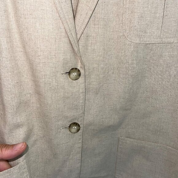 Chaus Vintage 80s Womens Blazer Size Large Tan Long Sleeve Pockets Linen - Picture 5 of 10